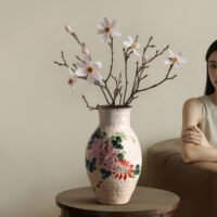Wabiv gentle spring dawn glazed floral ceramic vessel for living room