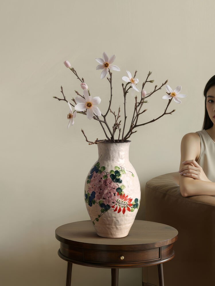 Wabiv gentle spring dawn glazed floral ceramic vessel for living room