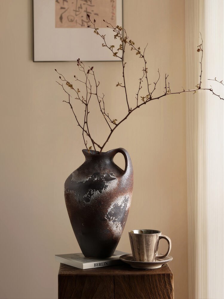 Wabiv vintage rustic textured pottery vessel for earthy wabi-sabi aesthetic