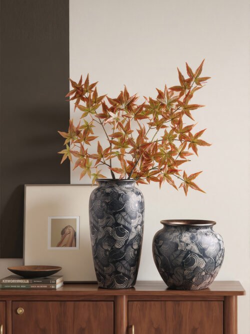 Wabiv aesthetic shell-patterned ceramic vessel for minimalist neutral home styling