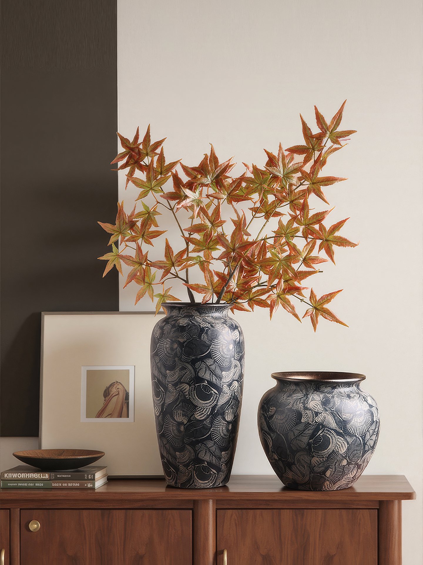 Wabiv aesthetic shell-patterned ceramic vessel for minimalist neutral home styling