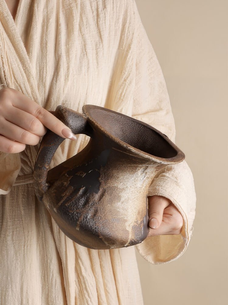 Wabiv dry-glazed earthy ceramic flower vessel with textured natural finish