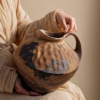 Wabiv traditional wabi-sabi style rustic ceramic flower vase with organic shape
