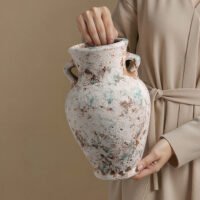 Elegant blue-and-white porcelain vase with misty abstract ink wash pattern