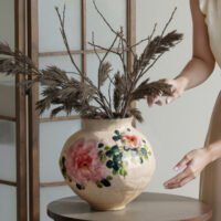 Wabiv gentle spring dawn glazed floral ceramic vessel for living room