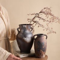 Wabiv vintage rustic textured pottery vessel for earthy wabi-sabi aesthetic