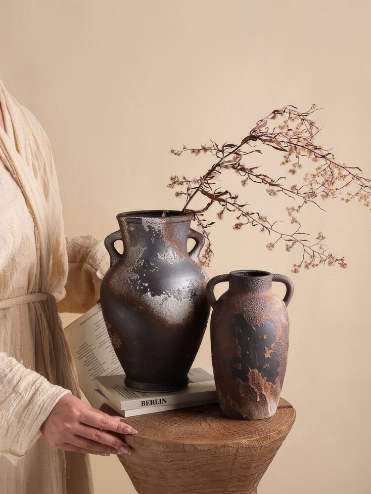 Wabiv vintage rustic textured pottery vessel for earthy wabi-sabi aesthetic