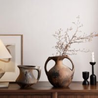 Wabiv dry-glazed earthy ceramic flower vessel with textured natural finish