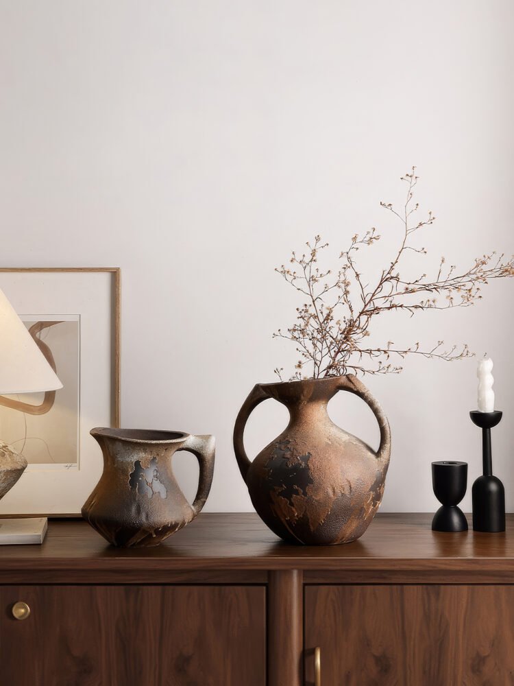 Wabiv dry-glazed earthy ceramic flower vessel with textured natural finish