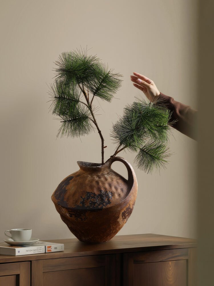 Wabiv traditional wabi-sabi style rustic ceramic flower vase with organic shape