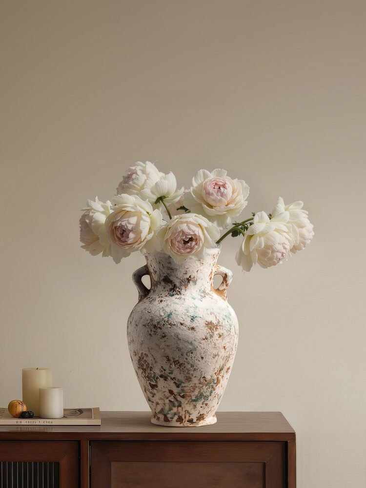 Elegant blue-and-white porcelain vase with misty abstract ink wash pattern