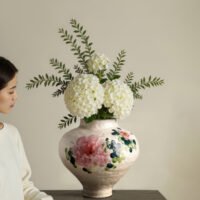 Wabiv gentle spring dawn glazed floral ceramic vessel for living room