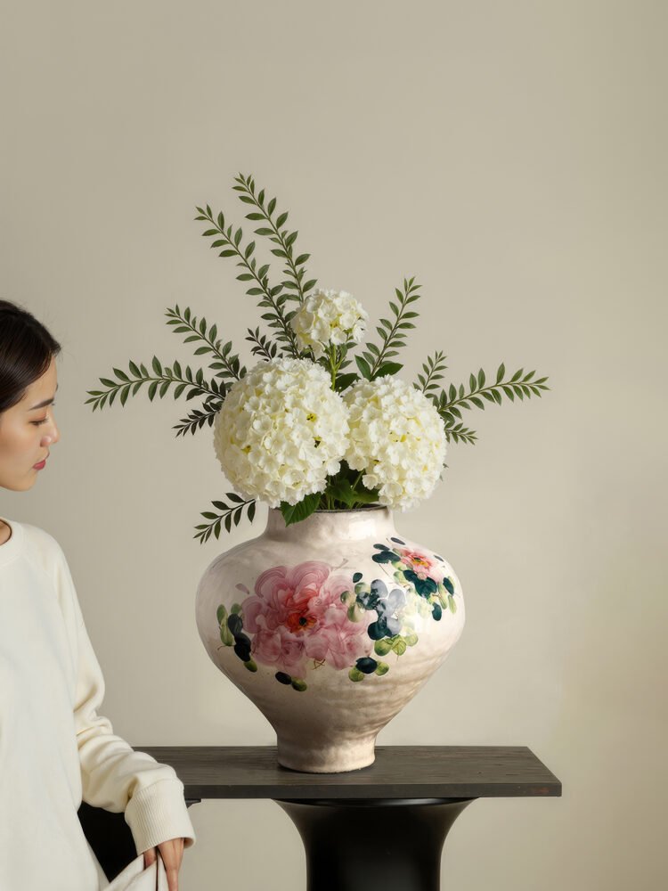 Wabiv gentle spring dawn glazed floral ceramic vessel for living room