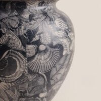 Wabiv aesthetic shell-patterned ceramic vessel for minimalist neutral home styling