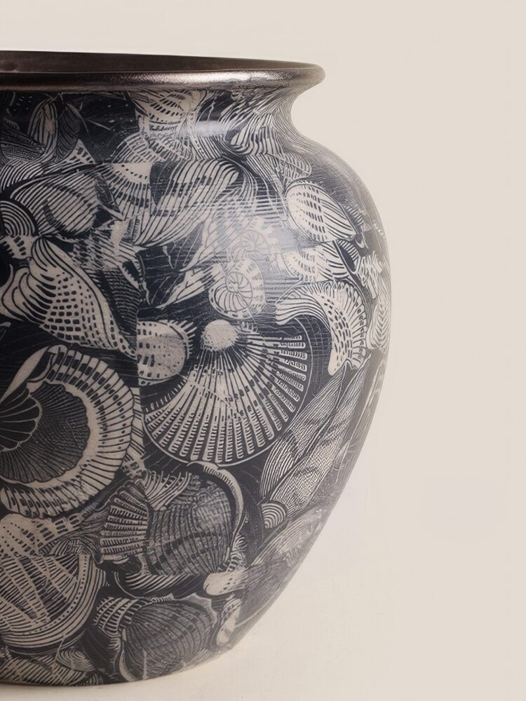 Wabiv aesthetic shell-patterned ceramic vessel for minimalist neutral home styling