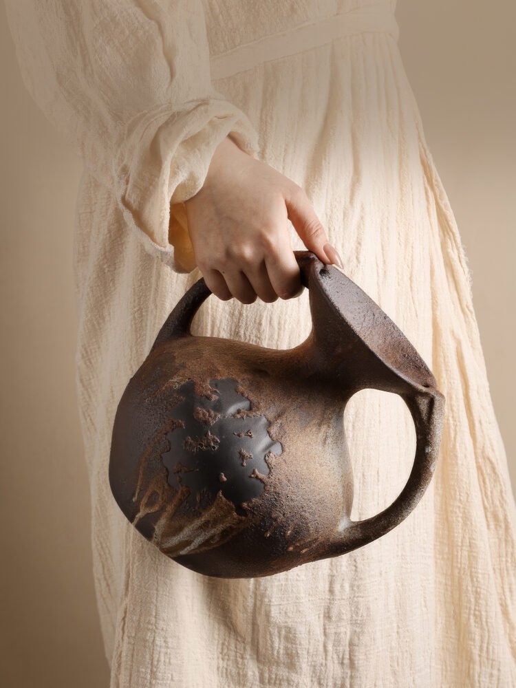 Wabiv dry-glazed earthy ceramic flower vessel with textured natural finish