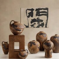 Wabiv traditional wabi-sabi style rustic ceramic flower vase with organic shape