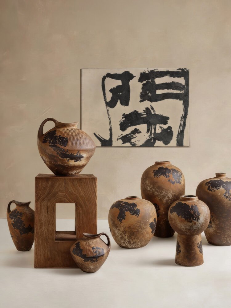 Wabiv traditional wabi-sabi style rustic ceramic flower vase with organic shape