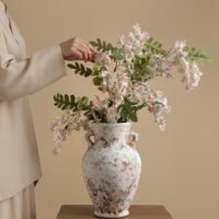 Elegant blue-and-white porcelain vase with misty abstract ink wash pattern