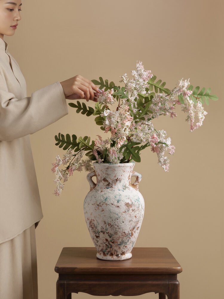 Elegant blue-and-white porcelain vase with misty abstract ink wash pattern