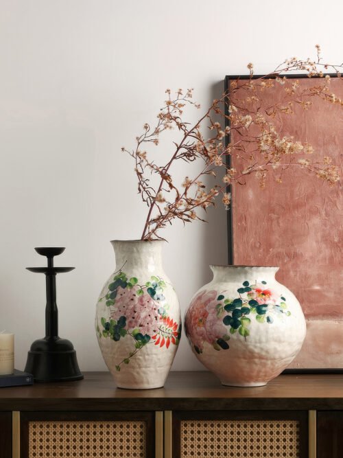 Wabiv gentle spring dawn glazed floral ceramic vessel for living room