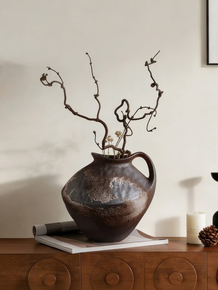 Wabiv vintage rustic textured pottery vessel for earthy wabi-sabi aesthetic