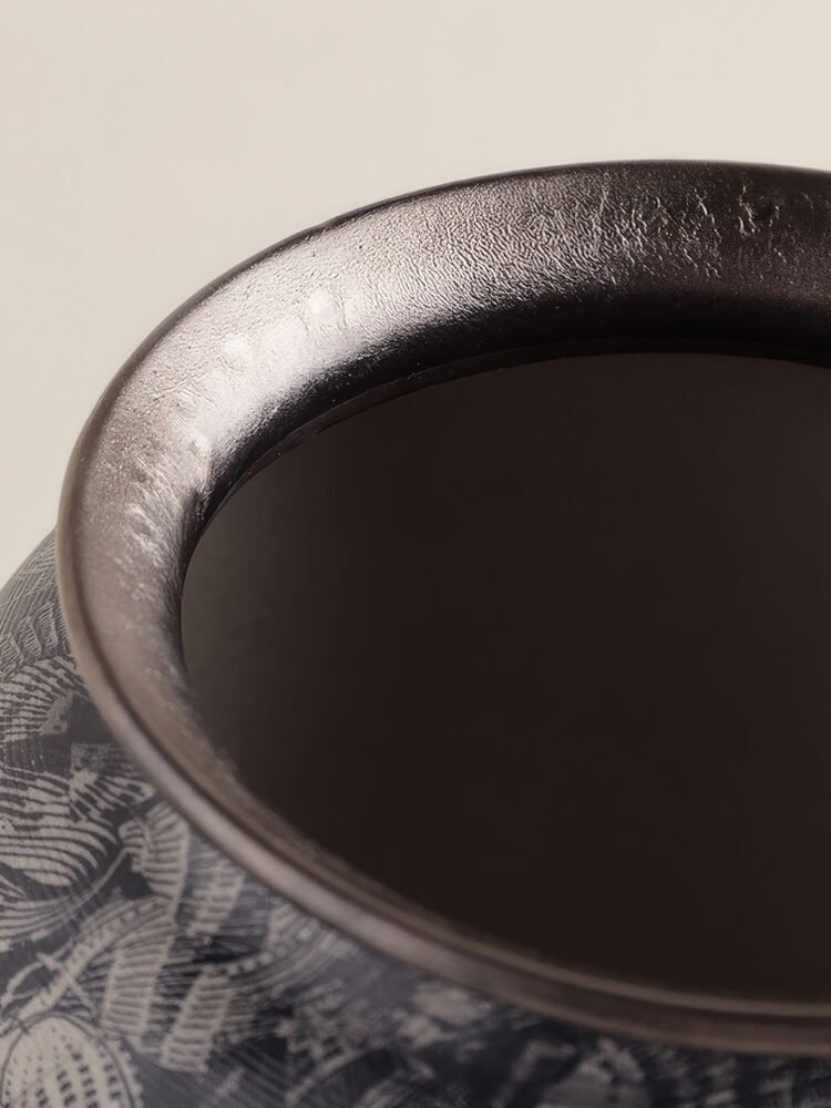 Wabiv aesthetic shell-patterned ceramic vessel for minimalist neutral home styling
