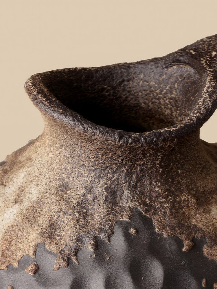 Wabiv dry-glazed earthy ceramic flower vessel with textured natural finish
