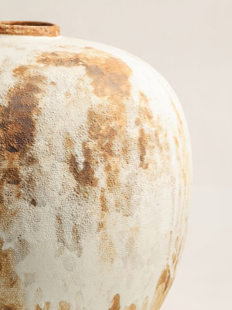Wabiv rustic unadorned ceramic vessel with weathered traces for wabi-sabi home decor