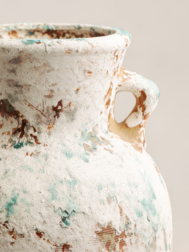 Elegant blue-and-white porcelain vase with misty abstract ink wash pattern