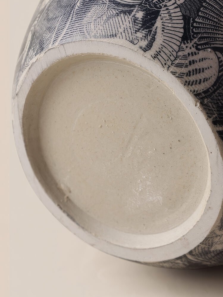 Wabiv aesthetic shell-patterned ceramic vessel for minimalist neutral home styling
