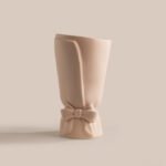 Romantic French style ribbon bow pouch ceramic flower vase for tabletop decor