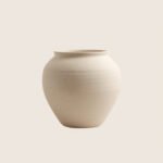 Traditional wabi-sabi style rustic wide mouth grounding pottery jar stoneware vase