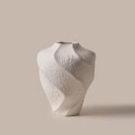 Modern mountain spiral sculptural ceramic art vase in matte obsidian black and marble white