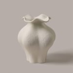 Minimalist cream white French style petal folded ceramic vase for elegant home decor