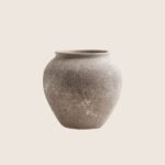 Traditional wabi-sabi style rustic wide mouth grounding pottery jar stoneware vase