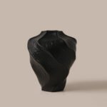 Modern mountain spiral sculptural ceramic art vase in matte obsidian black and marble white