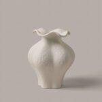 Minimalist cream white French style petal folded ceramic vase for elegant home decor
