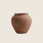 Traditional wabi-sabi style rustic wide mouth grounding pottery jar stoneware vase