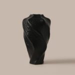 Modern mountain spiral sculptural ceramic art vase in matte obsidian black and marble white