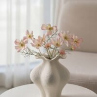Minimalist cream white French style petal folded ceramic vase for elegant home decor