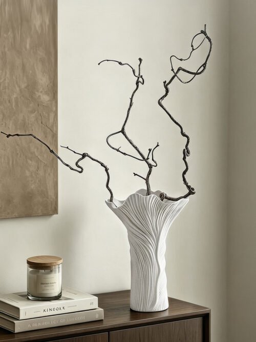 Wabi-sabi style architectural cloud pleated ceramic vase for living room decoration