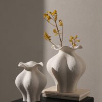 Minimalist cream white French style petal folded ceramic vase for elegant home decor
