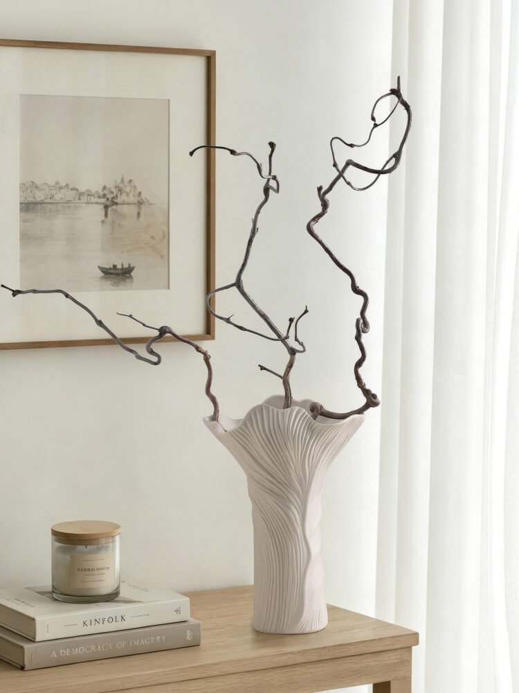 Wabi-sabi style architectural cloud pleated ceramic vase for living room decoration