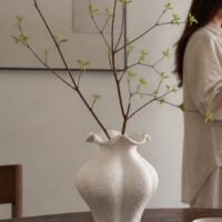 Minimalist cream white French style petal folded ceramic vase for elegant home decor