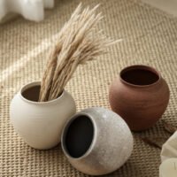 Traditional wabi-sabi style rustic wide mouth grounding pottery jar stoneware vase