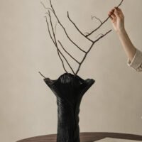 Wabi-sabi style architectural cloud pleated ceramic vase for living room decoration