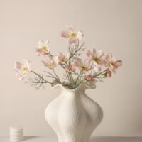 Minimalist cream white French style petal folded ceramic vase for elegant home decor