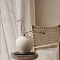 Traditional wabi-sabi style rustic wide mouth grounding pottery jar stoneware vase