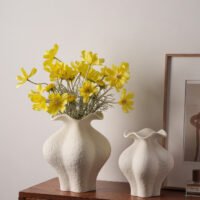 Minimalist cream white French style petal folded ceramic vase for elegant home decor
